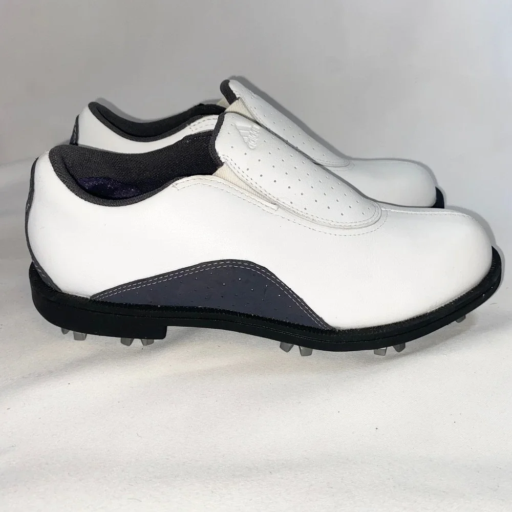 Adidas Slip On Golf Shoes White Grey Cleated Leather 679281‎ Womens Size 6